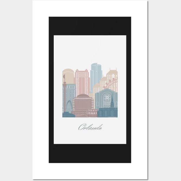 Orlando, FL, United States, map skyline - 03 style Wall Art by GreenGreenDream